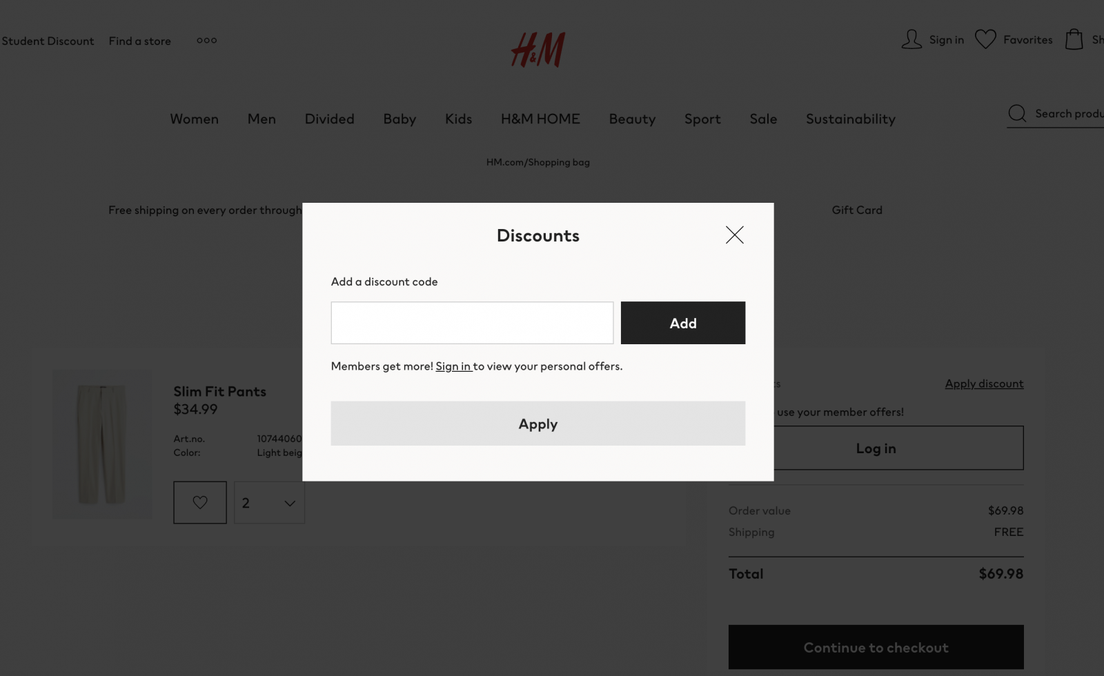 Where to apply your H&M promo code
