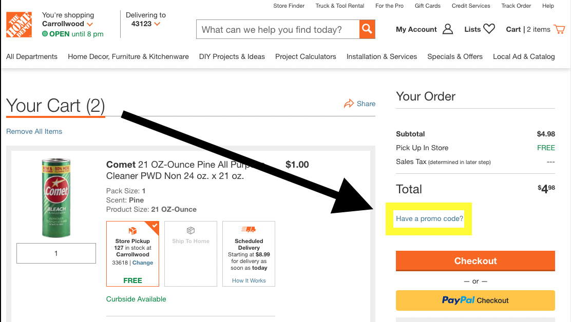 How to apply a promo code at HomeDepot.com
