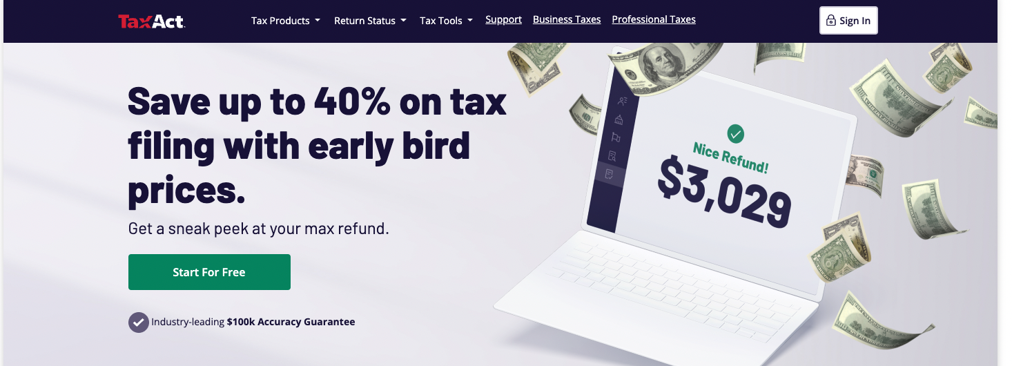 Save up to 40% on filing with early bird prices at TaxAct