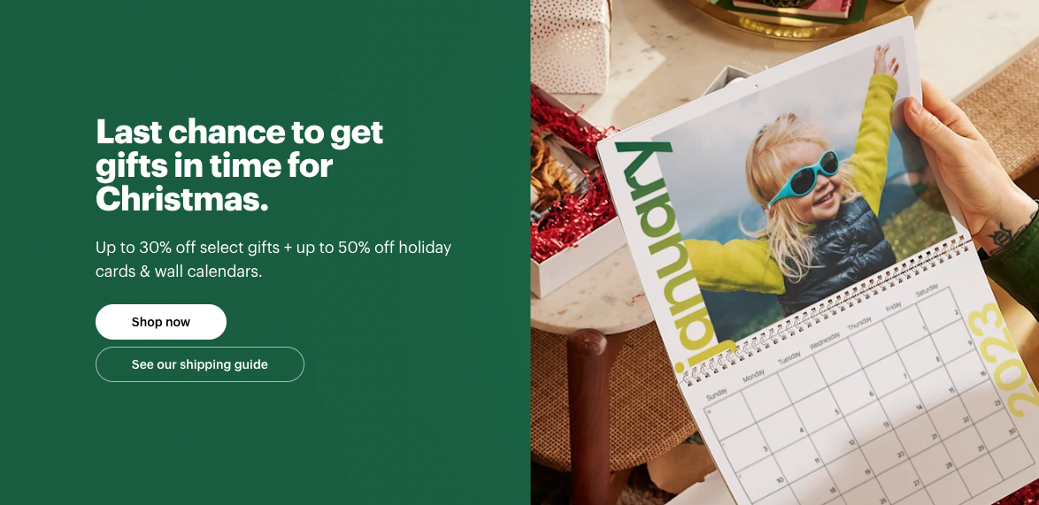 You can receive discounts of up to 30% on certain presents and up to 50% off on holiday cards and wall calendars.